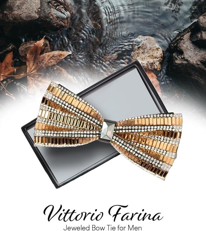 Vittorio Farina Men's Jeweled Bow Tie in Gift Box - Suits You Sir - Solid: Taupe -