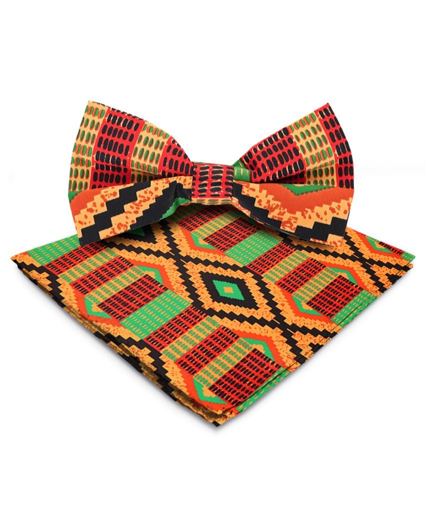 Vittorio Farina Men's Kente Satin Bow Tie & Pocket Square in Gift Box - Suits You Sir - Kente 2 -