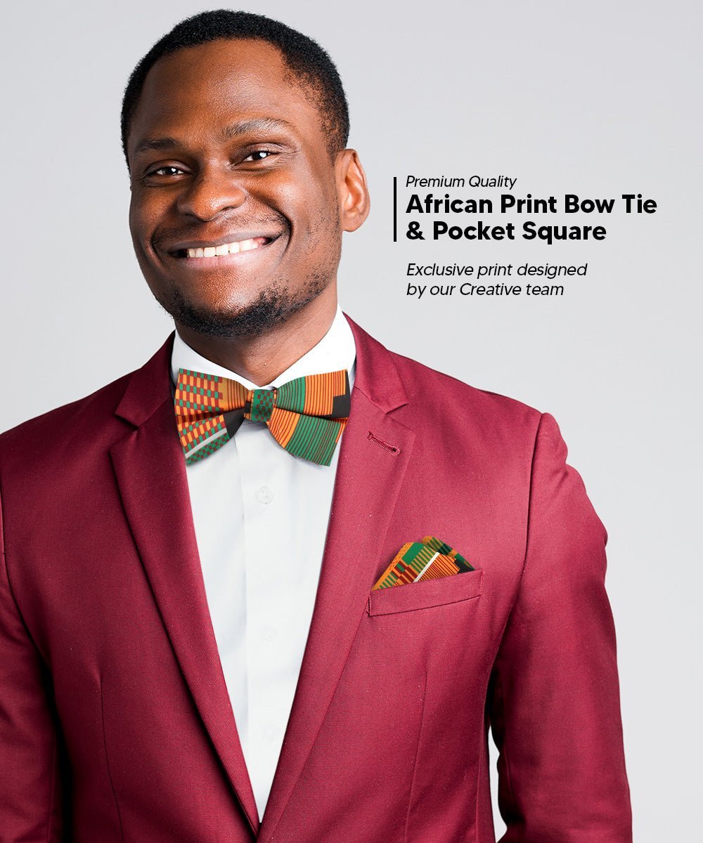 Vittorio Farina Men's Kente Satin Bow Tie & Pocket Square in Gift Box - Suits You Sir - Kente 3 -