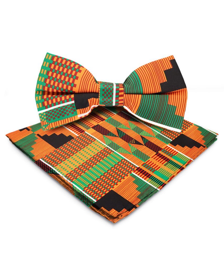 Vittorio Farina Men's Kente Satin Bow Tie & Pocket Square in Gift Box - Suits You Sir - Kente 3 -