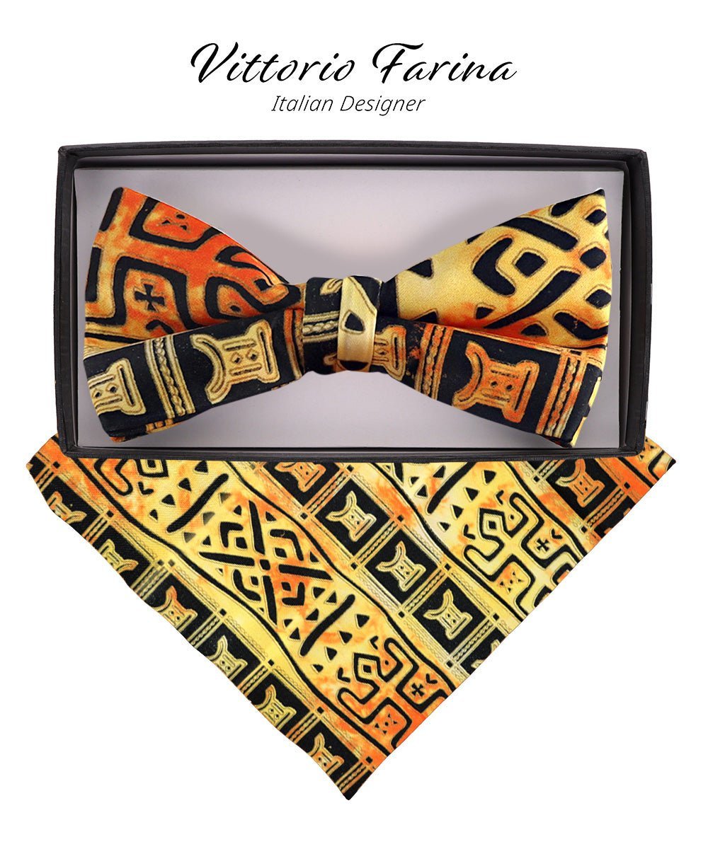 Vittorio Farina Men's Kente Satin Bow Tie & Pocket Square in Gift Box - Suits You Sir - Kente 4 -