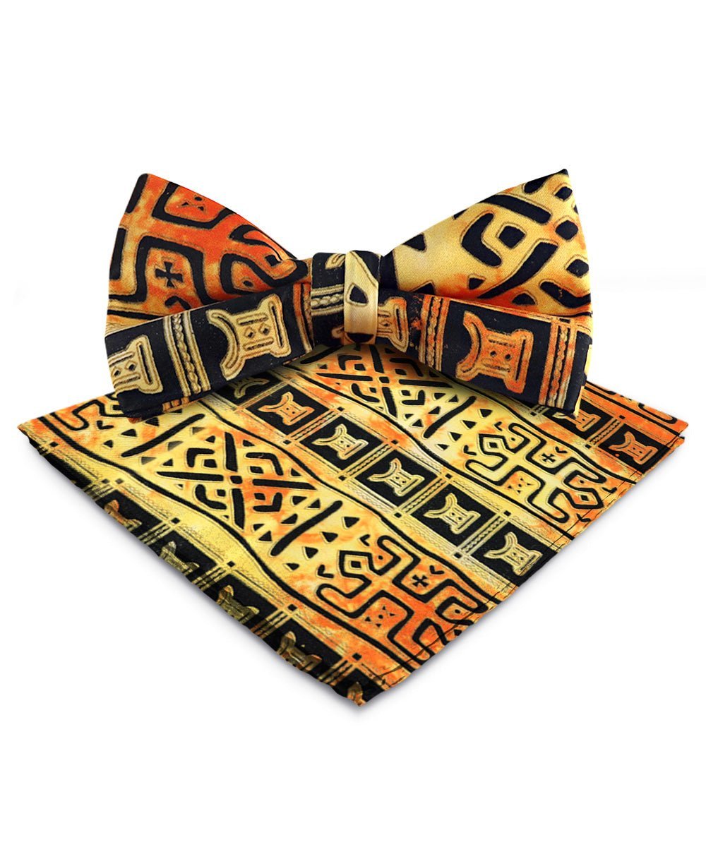 Vittorio Farina Men's Kente Satin Bow Tie & Pocket Square in Gift Box - Suits You Sir - Kente 4 -
