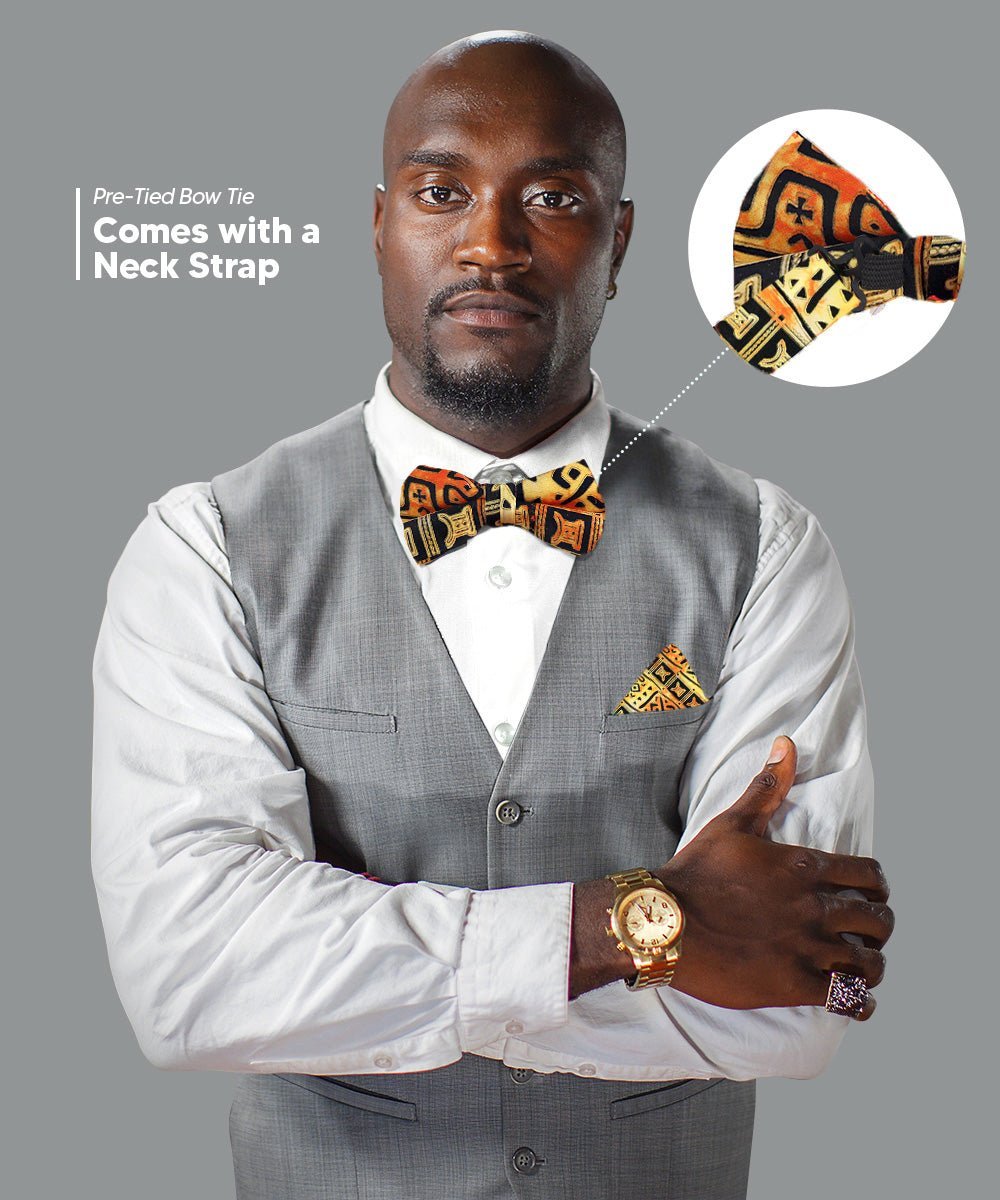 Vittorio Farina Men's Kente Satin Bow Tie & Pocket Square in Gift Box - Suits You Sir - Kente 4 -