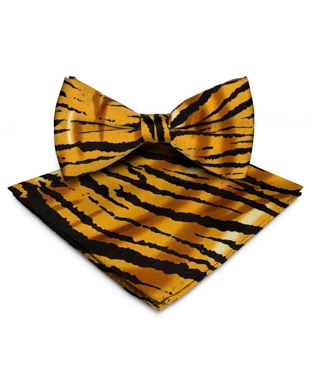 Vittorio Farina Men's Kente Satin Bow Tie & Pocket Square in Gift Box - Suits You Sir - Tiger -