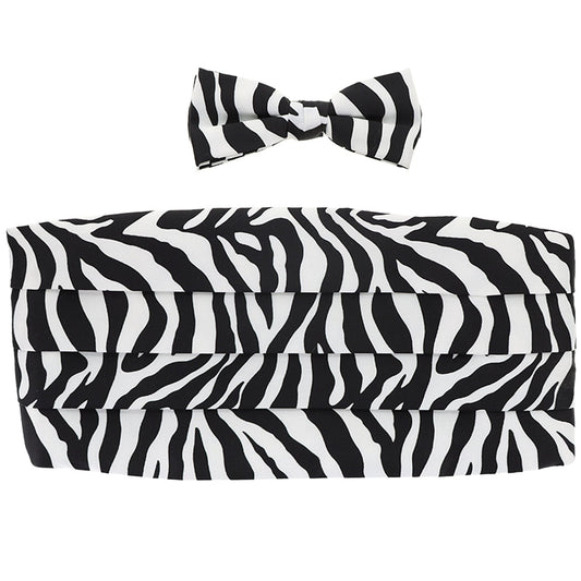 Vittorio Farina Men's Kente Satin Cummerbund, Bow Tie and Pocket Square Set in Gift Box - Suits You Sir - Zebra -