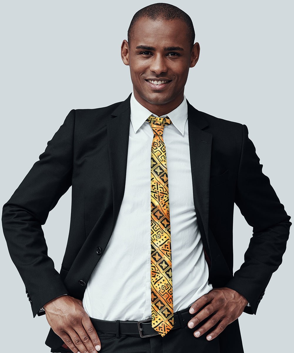 Vittorio Farina Men's Kente Satin Necktie & Pocket Square - Suits You Sir - Kente 4 - 3.5 - in