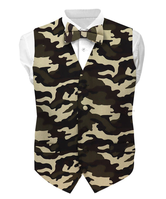 Vittorio Farina Men's Kente Satin Vest and Bow Tie Set - Suits You Sir - Camouflage - S