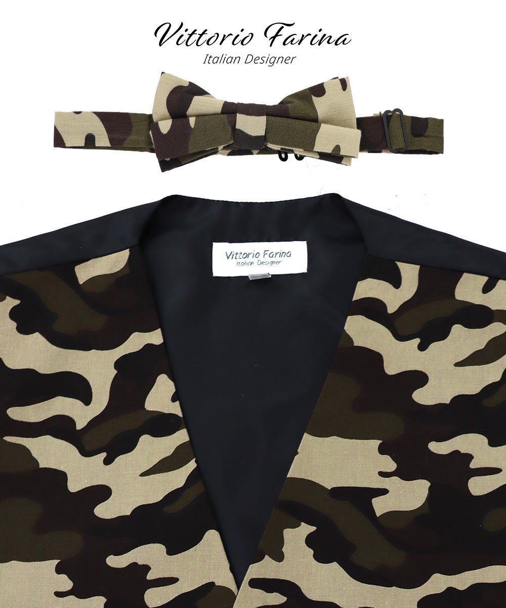 Vittorio Farina Men's Kente Satin Vest and Bow Tie Set - Suits You Sir - Camouflage - S