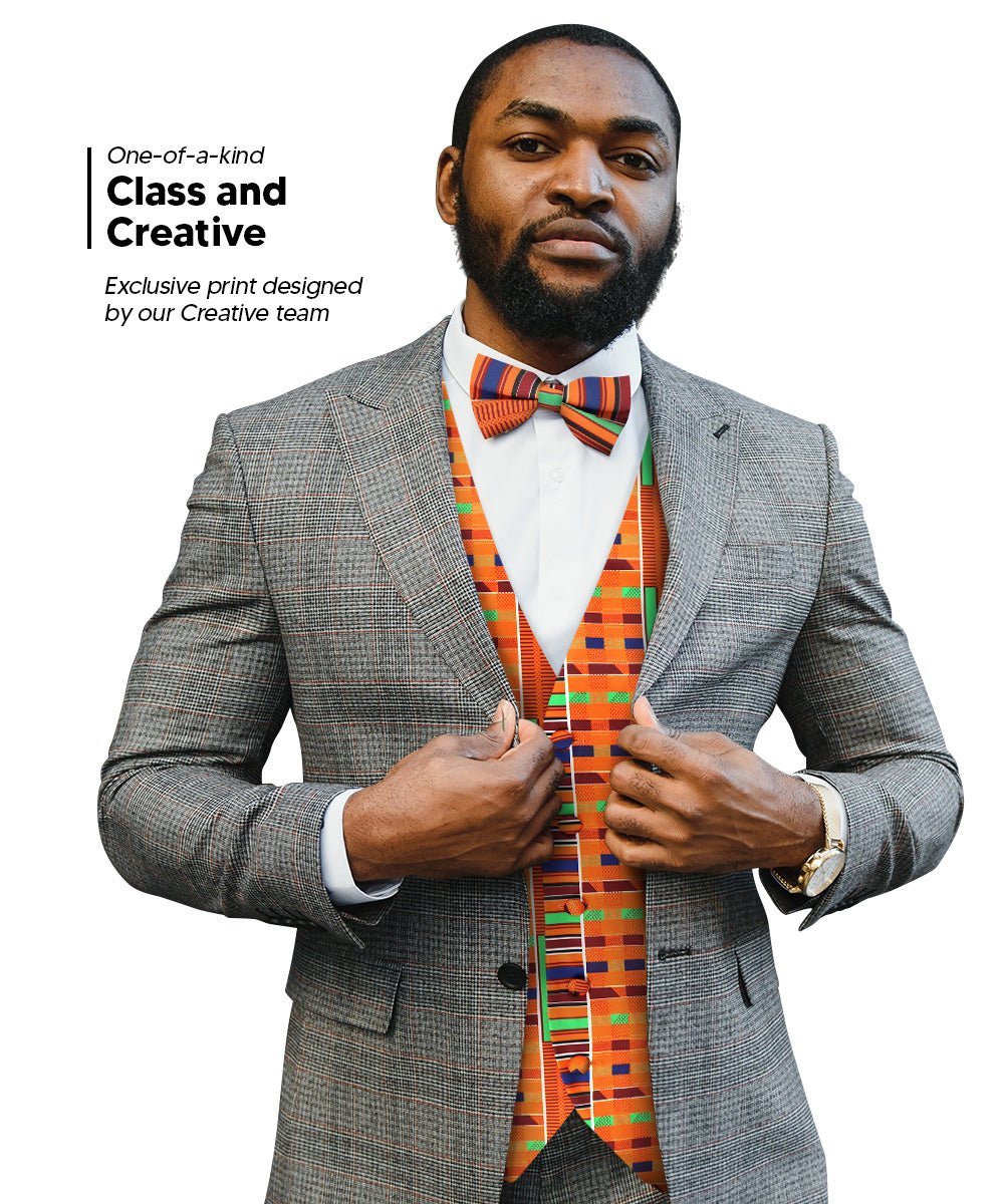 Vittorio Farina Men's Kente Satin Vest and Bow Tie Set - Suits You Sir - Kente 1 - S
