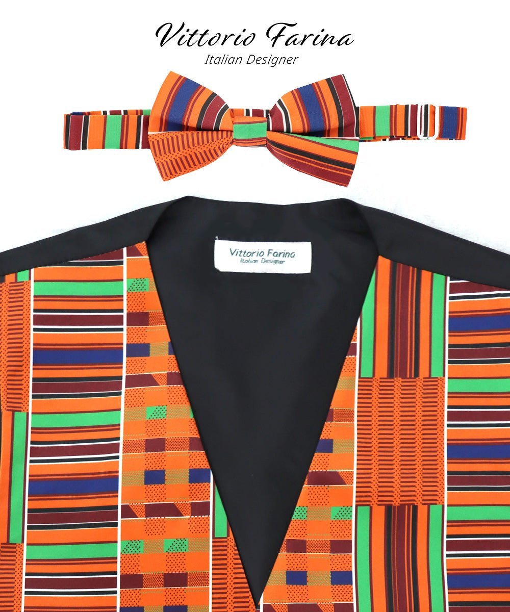 Vittorio Farina Men's Kente Satin Vest and Bow Tie Set - Suits You Sir - Kente 1 - S