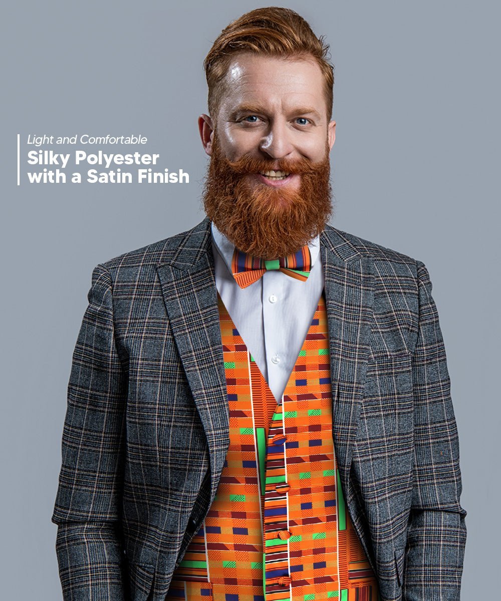 Vittorio Farina Men's Kente Satin Vest and Bow Tie Set - Suits You Sir - Kente 1 - S