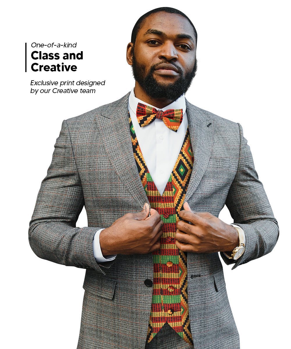 Vittorio Farina Men's Kente Satin Vest and Bow Tie Set - Suits You Sir - Kente 2 - S