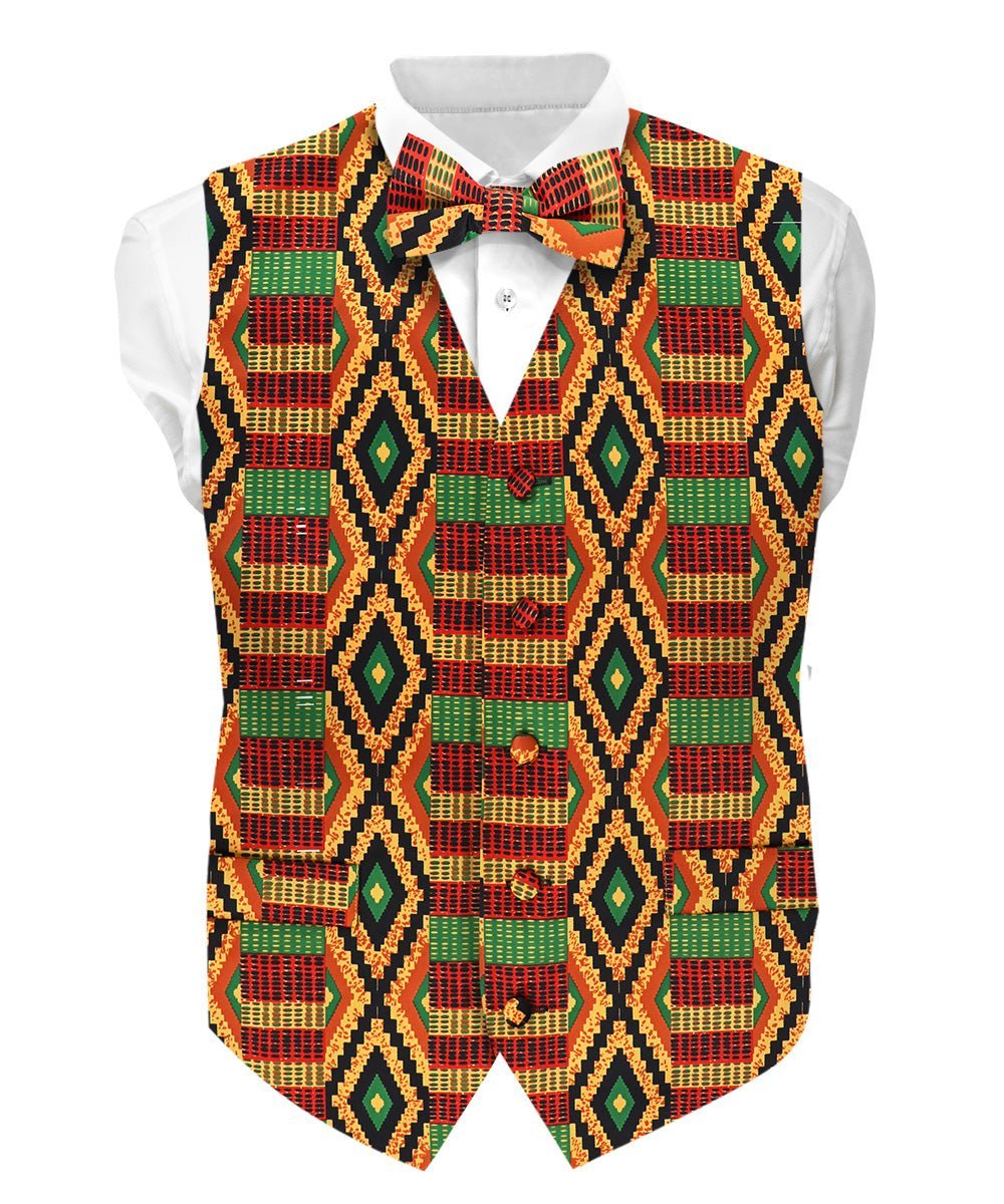 Vittorio Farina Men's Kente Satin Vest and Bow Tie Set - Suits You Sir - Kente 2 - S