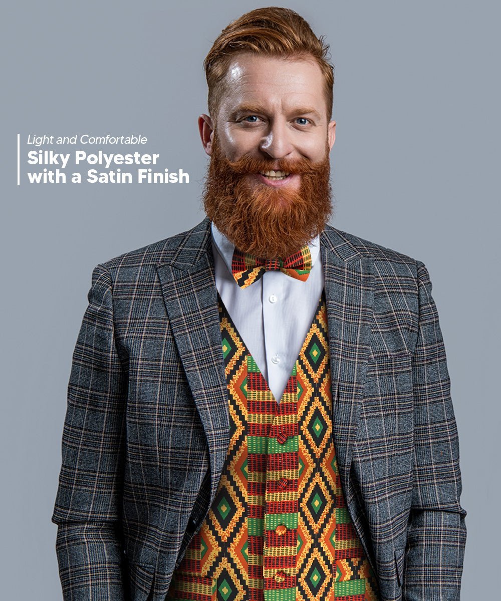 Vittorio Farina Men's Kente Satin Vest and Bow Tie Set - Suits You Sir - Kente 2 - S