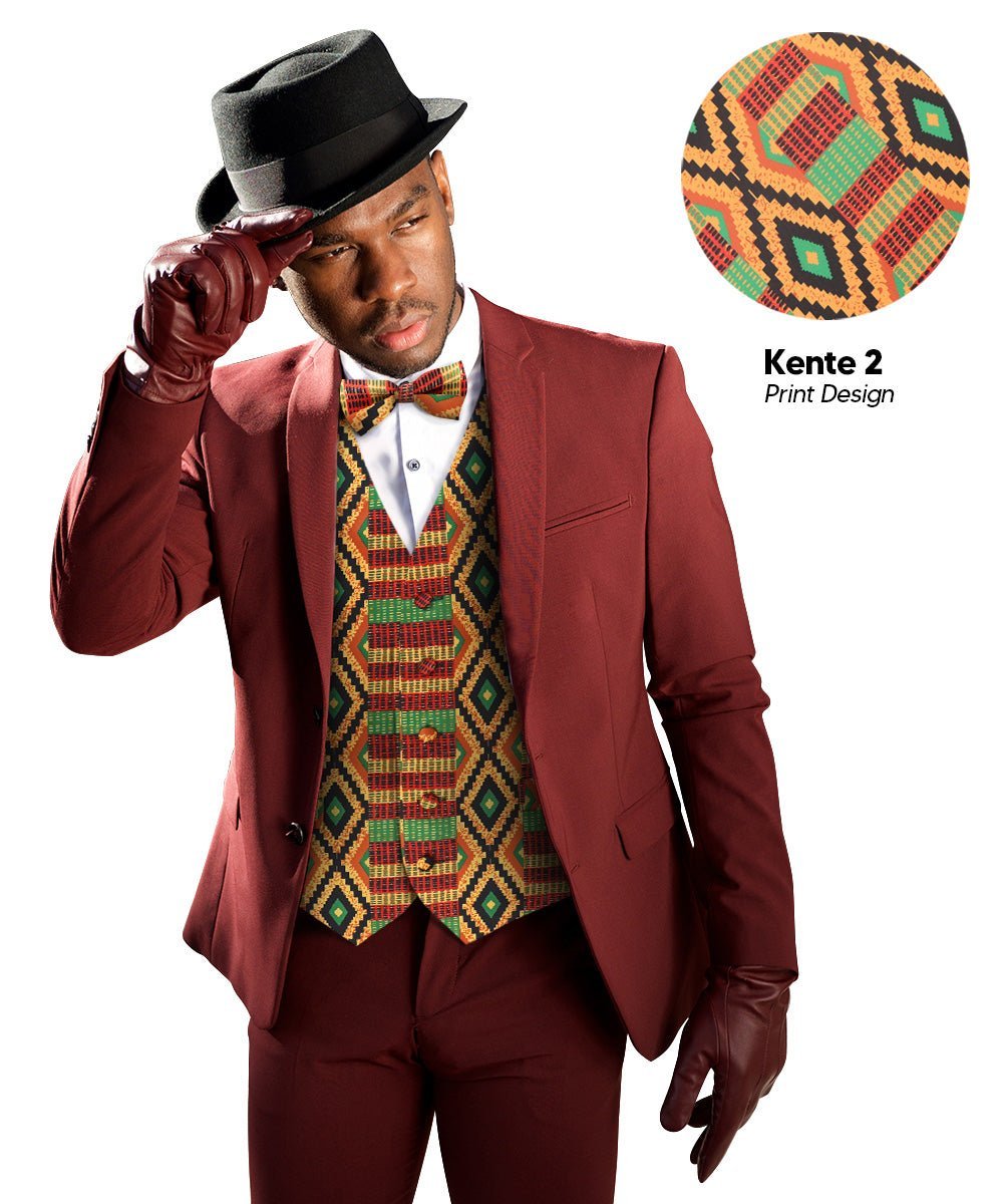 Vittorio Farina Men's Kente Satin Vest and Bow Tie Set - Suits You Sir - Kente 2 - S