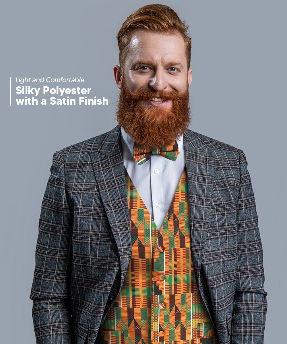 Vittorio Farina Men's Kente Satin Vest and Bow Tie Set - Suits You Sir - Kente 3 - S