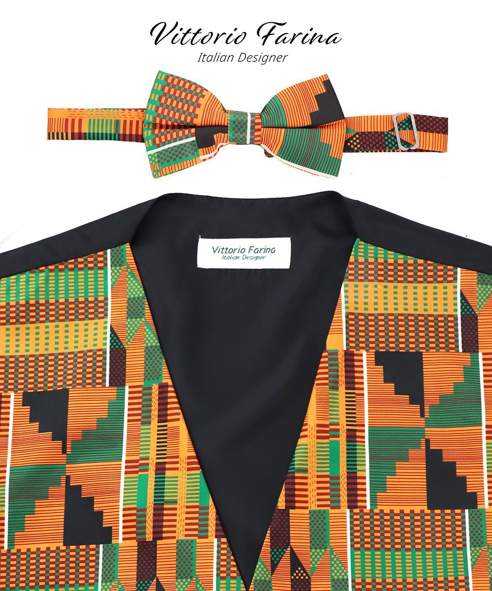 Vittorio Farina Men's Kente Satin Vest and Bow Tie Set - Suits You Sir - Kente 3 - S