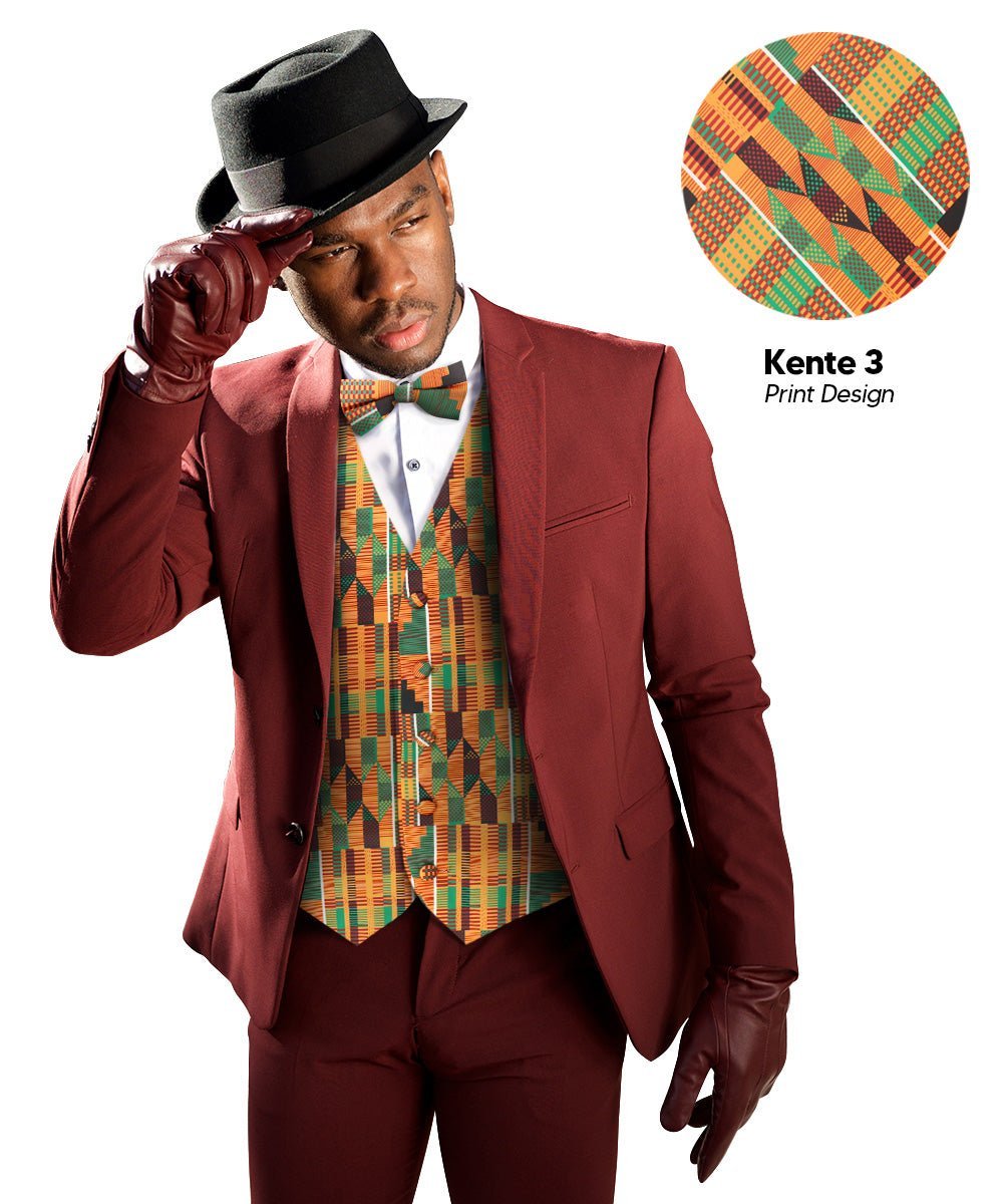 Vittorio Farina Men's Kente Satin Vest and Bow Tie Set - Suits You Sir - Kente 3 - S