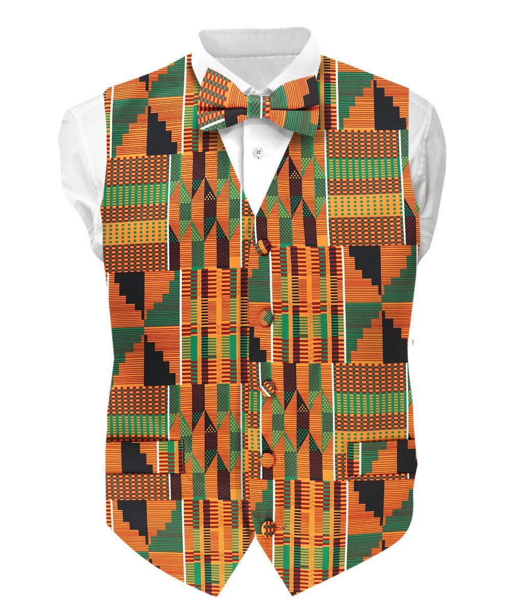 Vittorio Farina Men's Kente Satin Vest and Bow Tie Set - Suits You Sir - Kente 3 - S