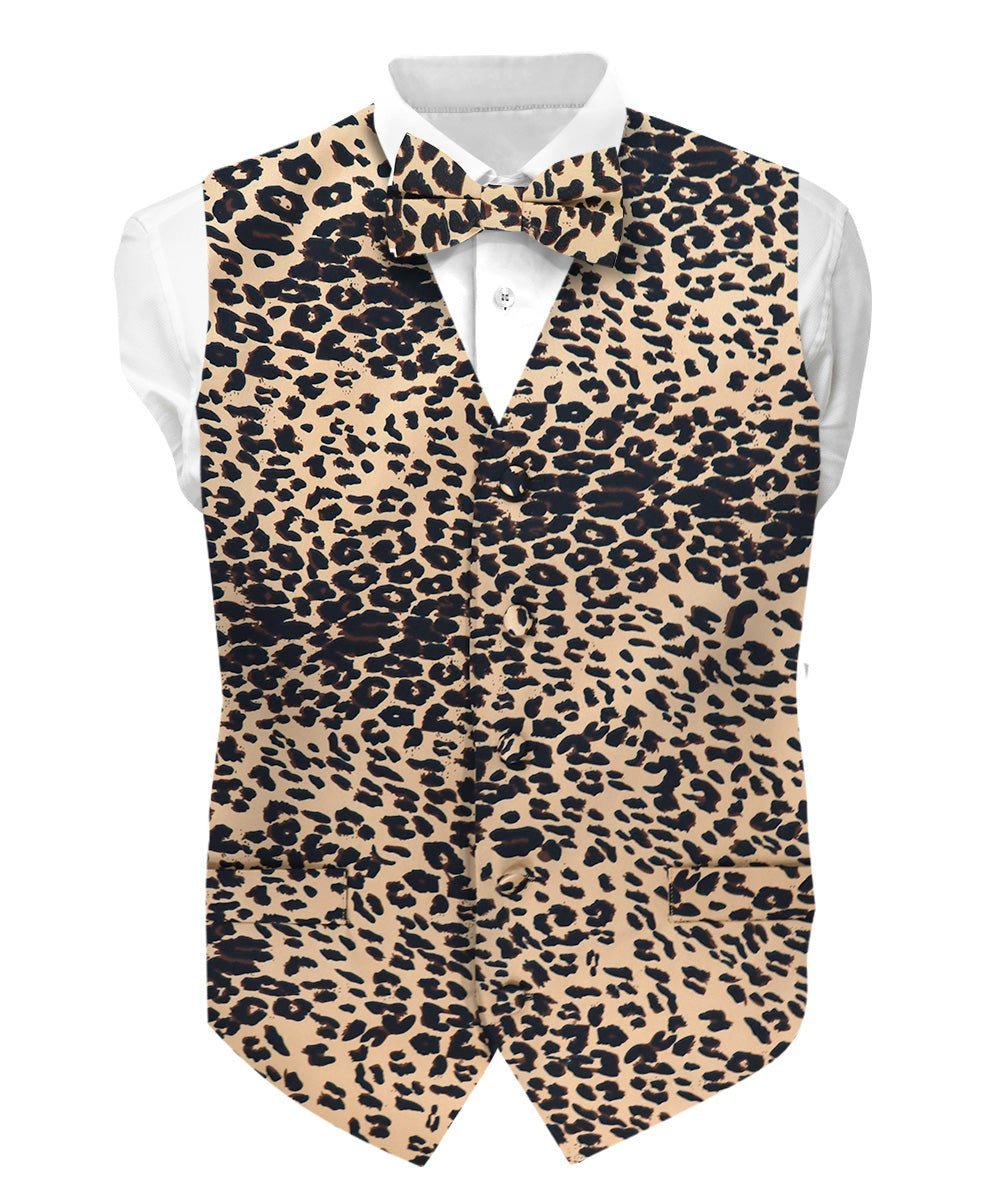Vittorio Farina Men's Kente Satin Vest and Bow Tie Set - Suits You Sir - Leopard - S