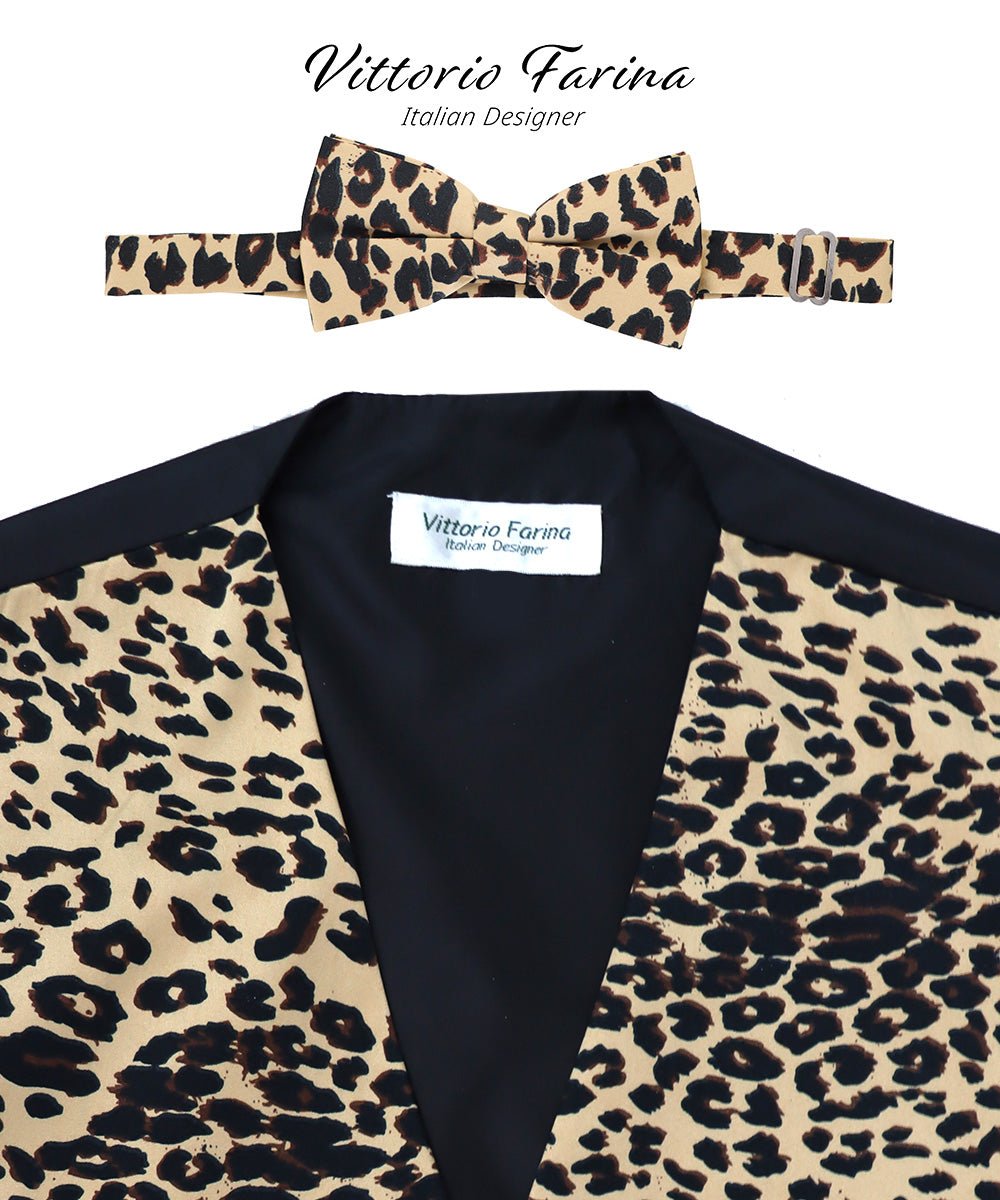 Vittorio Farina Men's Kente Satin Vest and Bow Tie Set - Suits You Sir - Leopard - S