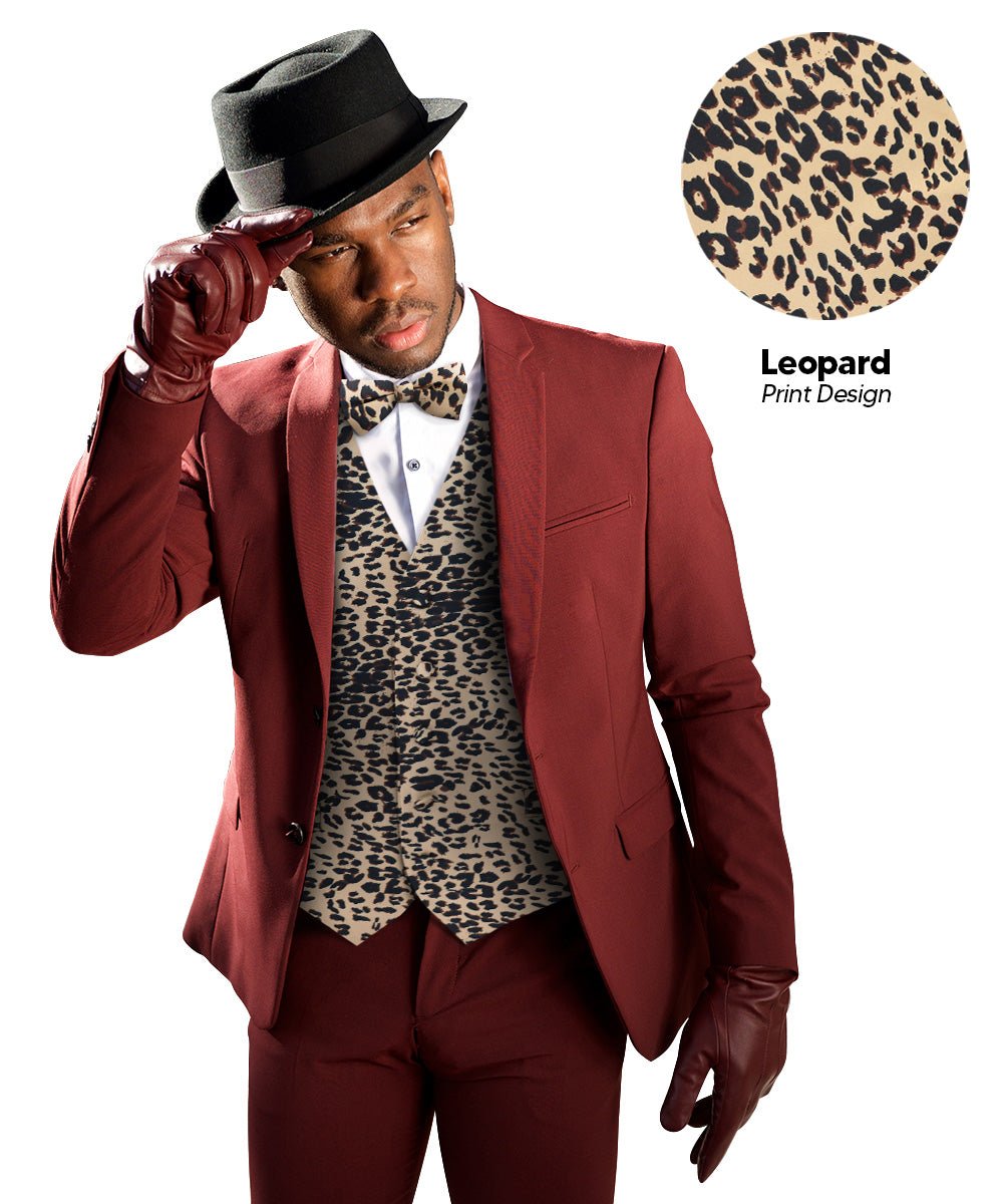 Vittorio Farina Men's Kente Satin Vest and Bow Tie Set - Suits You Sir - Leopard - S