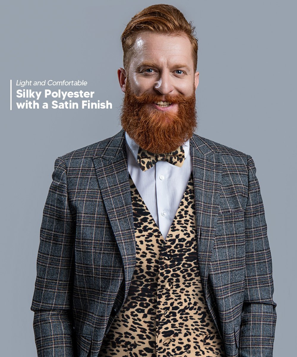 Vittorio Farina Men's Kente Satin Vest and Bow Tie Set - Suits You Sir - Leopard - S