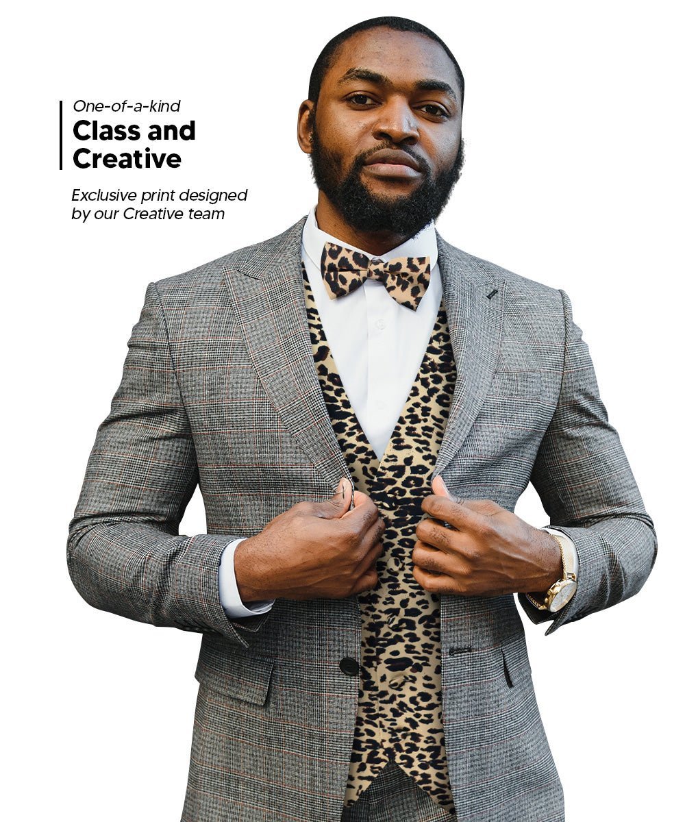 Vittorio Farina Men's Kente Satin Vest and Bow Tie Set - Suits You Sir - Leopard - S
