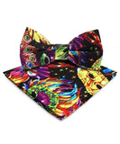 Vittorio Farina Men's Mardi Gras Satin Bow Tie & Pocket Square in Gift Box - Suits You Sir - Mardi Original: Vibrant Party Mask -