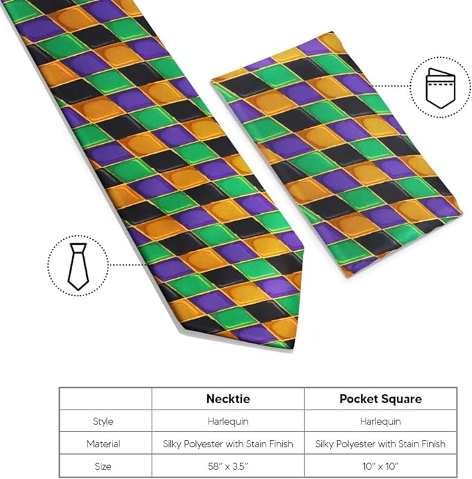 Vittorio Farina Men's Mardi Gras Satin Necktie and Pocket Square - Suits You Sir - Mardi 6: Harlequin -