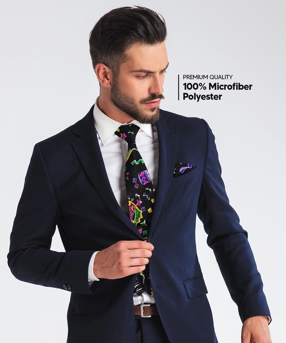 Vittorio Farina Men's Mardi Gras Satin Necktie and Pocket Square - Suits You Sir - Mardi 8: Vibrant Colorful Celebration -