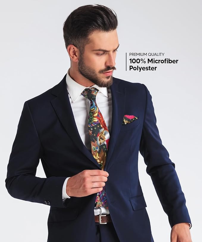 Vittorio Farina Men's Mardi Gras Satin Necktie and Pocket Square - Suits You Sir - Mardi Original: Vibrant Party Mask -