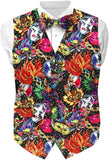 Vittorio Farina Men's Mardi Gras Satin Vest and Bow Tie Set - Suits You Sir - Mardi Original: Vibrant Party Mask - S