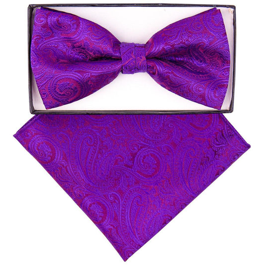 Vittorio Farina Men's Paisley Design Satin Bow Tie & Pocket Square in Gift Box - Suits You Sir - BH - 21035 -
