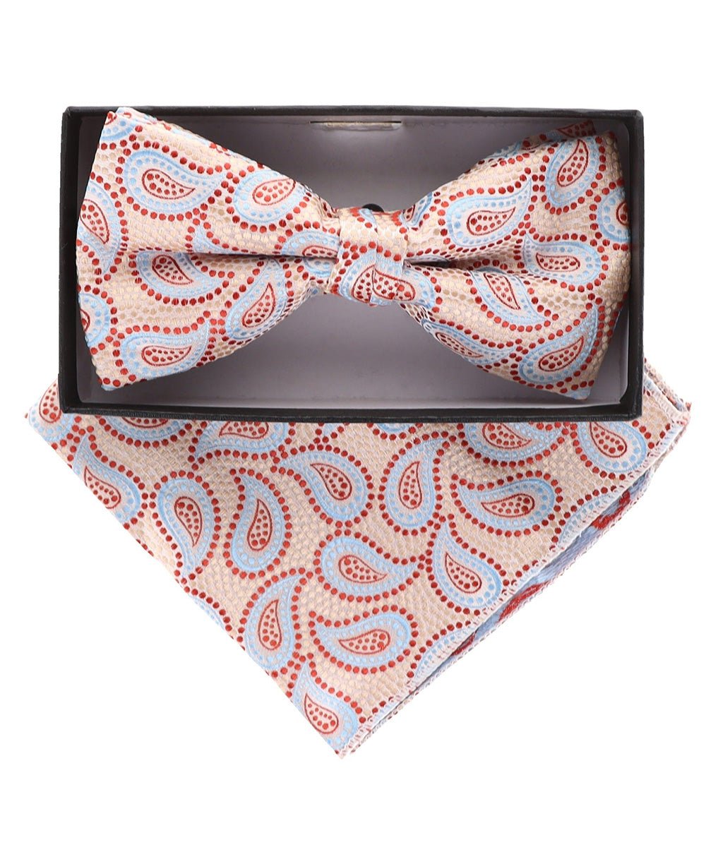 Vittorio Farina Men's Paisley Design Satin Bow Tie & Pocket Square in Gift Box - Suits You Sir - BH - 21035 -