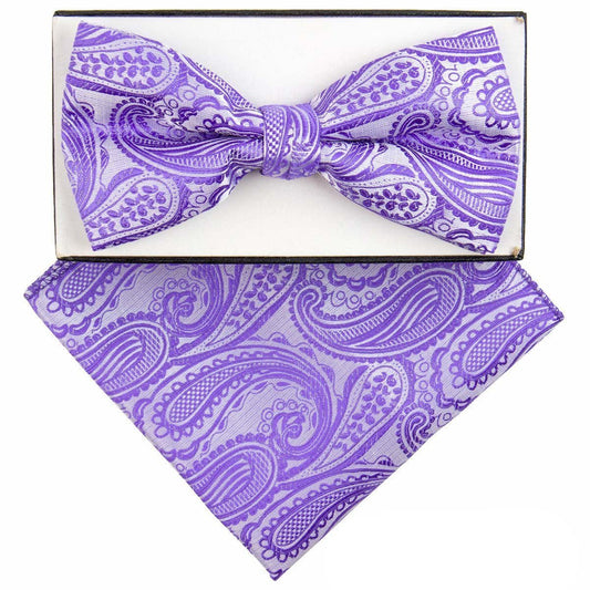 Vittorio Farina Men's Paisley Design Satin Bow Tie & Pocket Square in Gift Box - Suits You Sir - BH - 21035 -