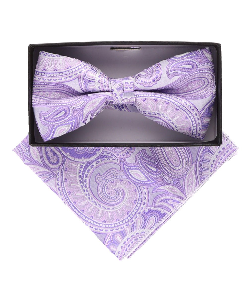 Vittorio Farina Men's Paisley Design Satin Bow Tie & Pocket Square in Gift Box - Suits You Sir - BH - 21036 -