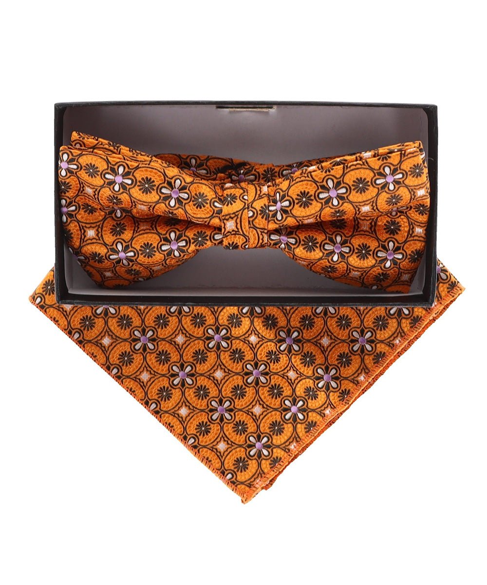 Vittorio Farina Men's Paisley Design Satin Bow Tie & Pocket Square in Gift Box - Suits You Sir - BH - 21036 -
