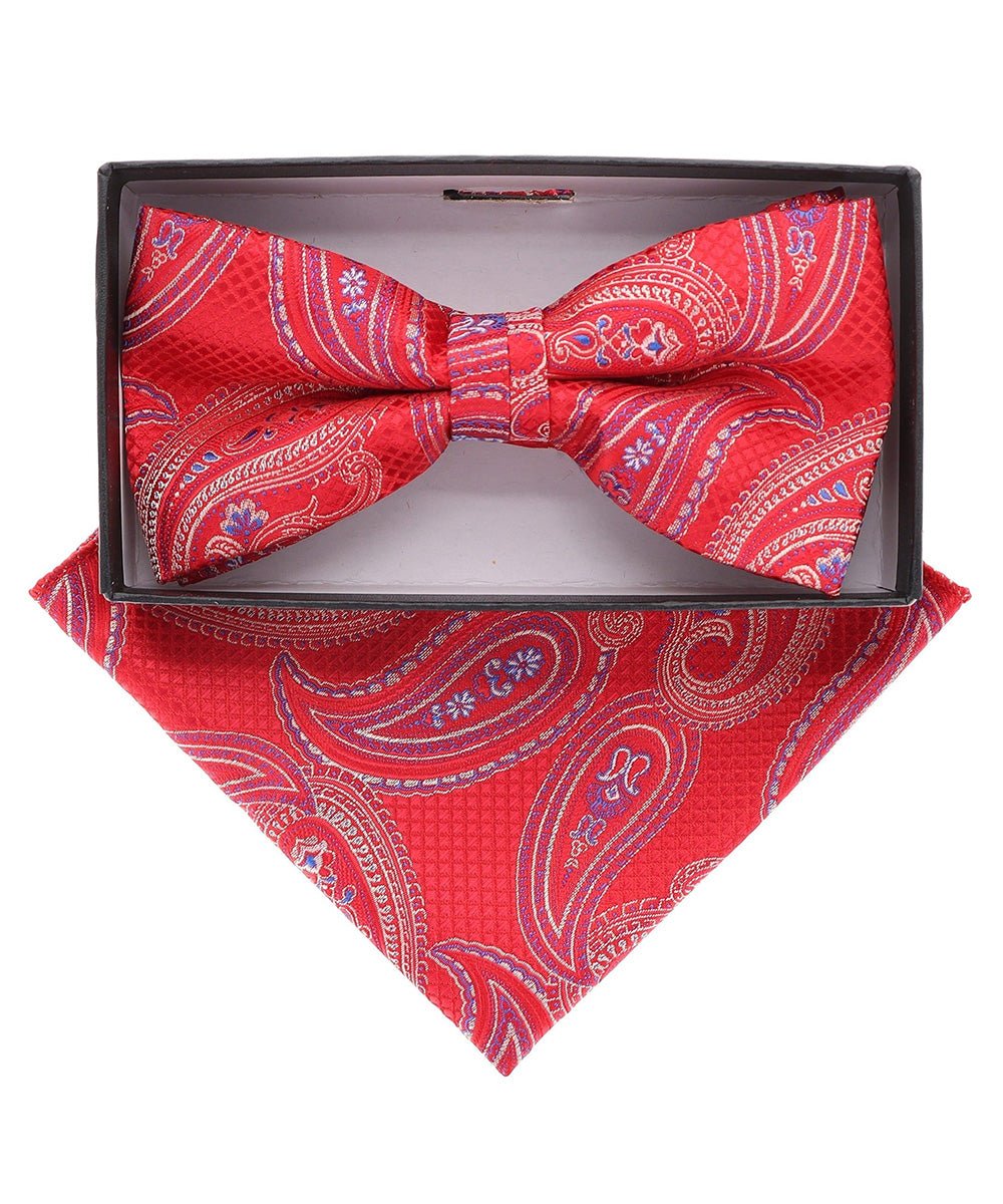 Vittorio Farina Men's Paisley Design Satin Bow Tie & Pocket Square in Gift Box - Suits You Sir - BH - 21036 -