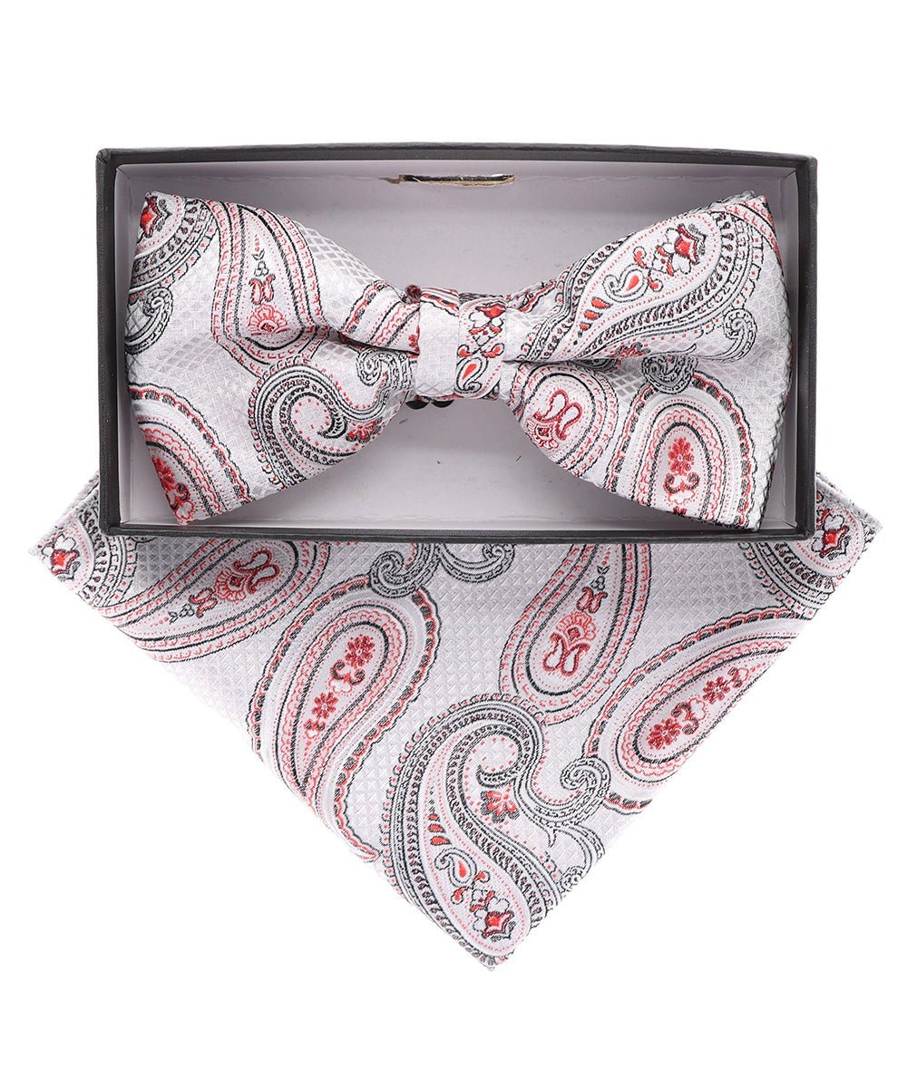 Vittorio Farina Men's Paisley Design Satin Bow Tie & Pocket Square in Gift Box - Suits You Sir - BH - 21036 -