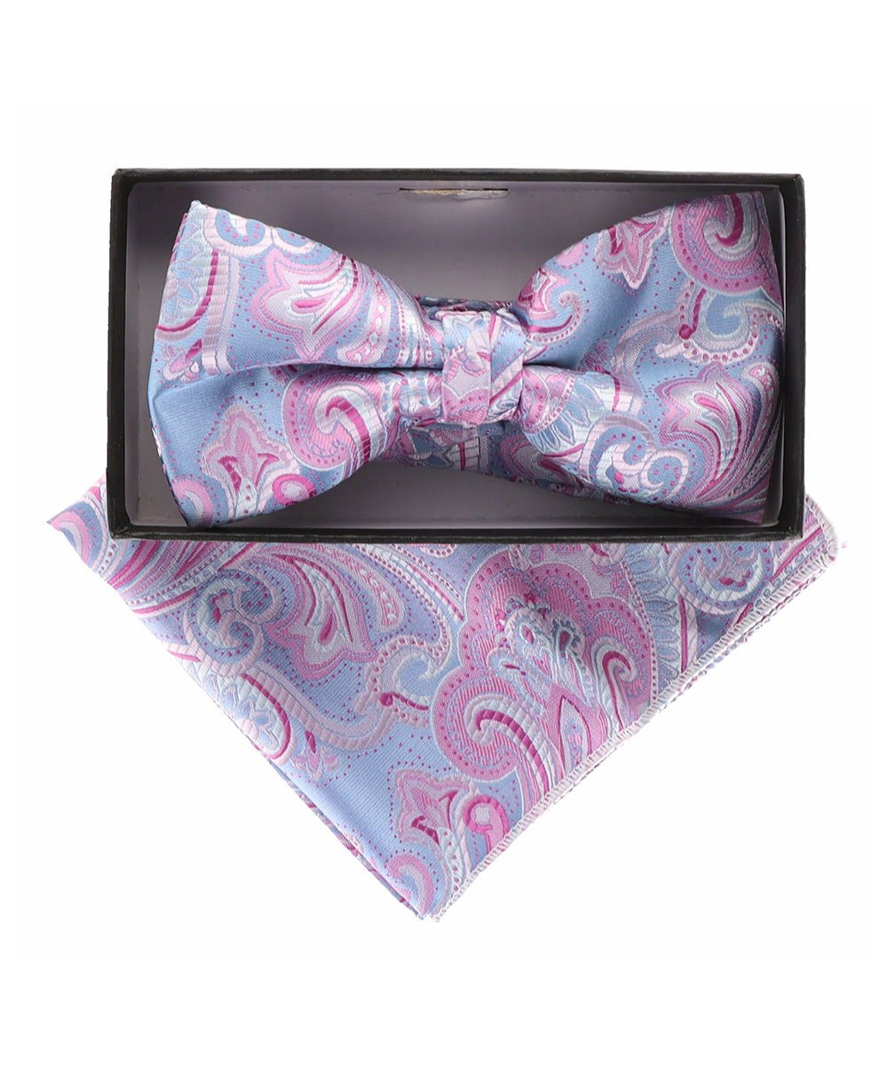Vittorio Farina Men's Paisley Design Satin Bow Tie & Pocket Square in Gift Box - Suits You Sir - BH - 21036 -