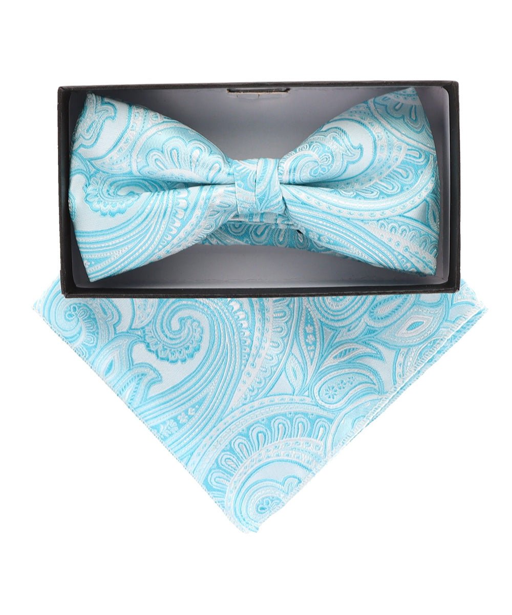 Vittorio Farina Men's Paisley Design Satin Bow Tie & Pocket Square in Gift Box - Suits You Sir - BH - 21036 -