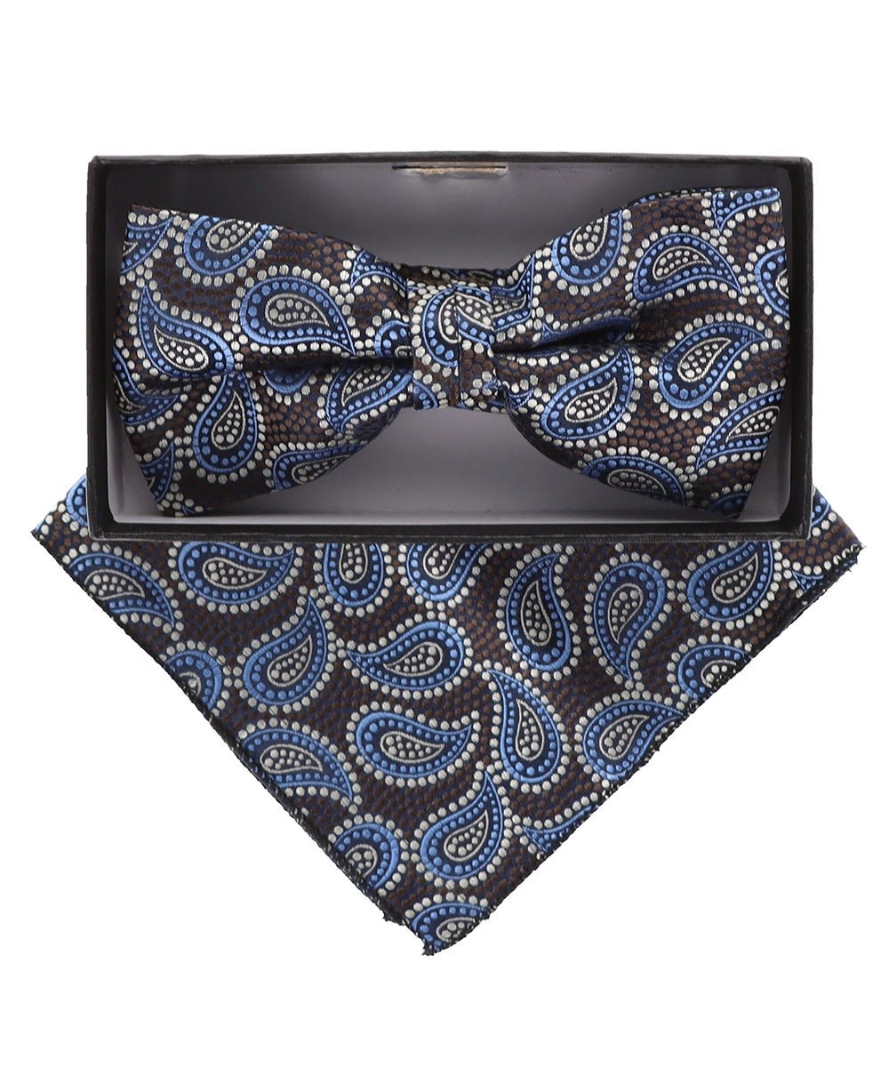 Vittorio Farina Men's Paisley Design Satin Bow Tie & Pocket Square in Gift Box - Suits You Sir - BH - 21036 -