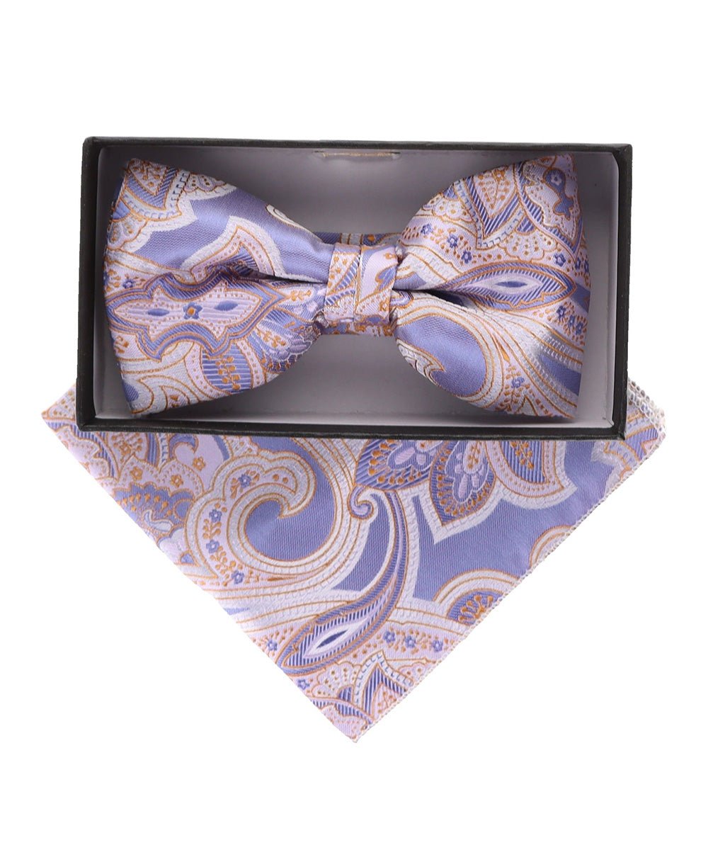 Vittorio Farina Men's Paisley Design Satin Bow Tie & Pocket Square in Gift Box - Suits You Sir - BH - 21036 -