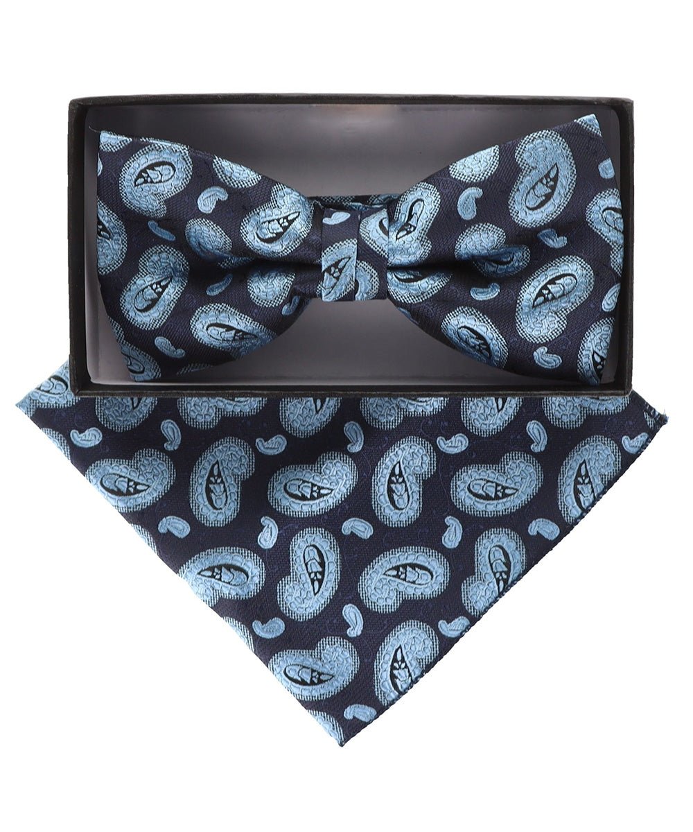 Vittorio Farina Men's Paisley Design Satin Bow Tie & Pocket Square in Gift Box - Suits You Sir - BH - 21036 -