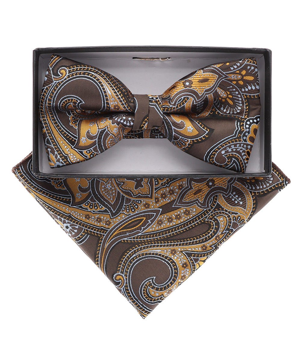 Vittorio Farina Men's Paisley Design Satin Bow Tie & Pocket Square in Gift Box - Suits You Sir - BH - 21066 -