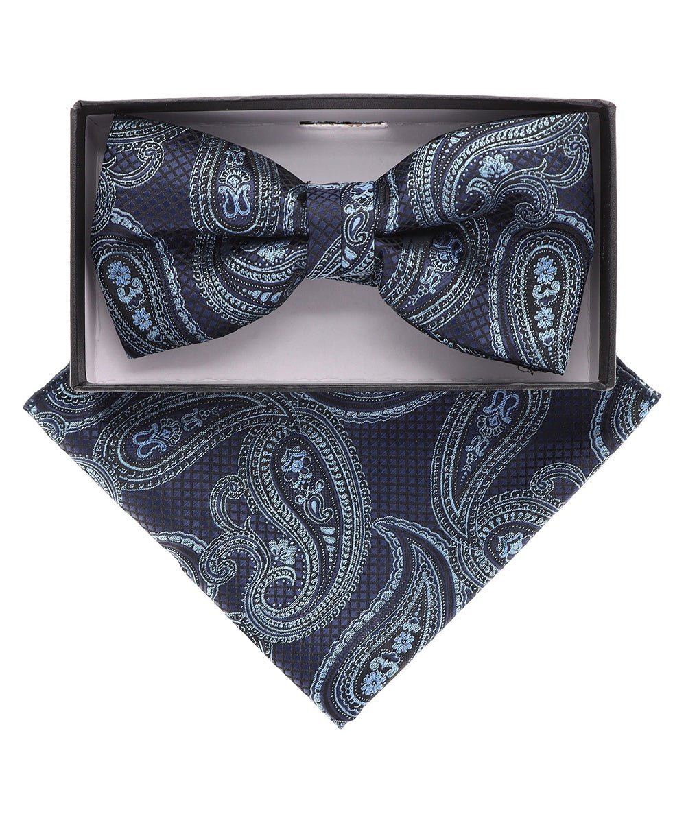 Vittorio Farina Men's Paisley Design Satin Bow Tie & Pocket Square in Gift Box - Suits You Sir - BH - 21066 -