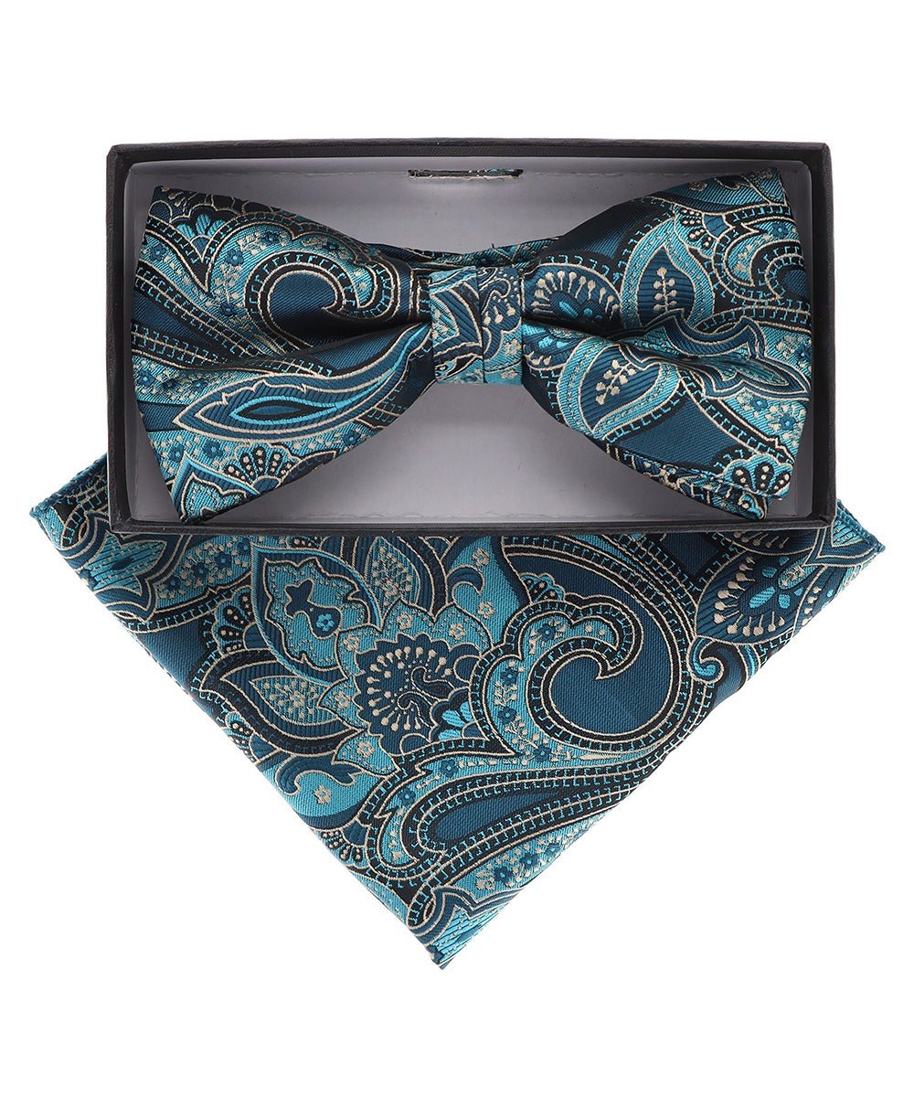 Vittorio Farina Men's Paisley Design Satin Bow Tie & Pocket Square in Gift Box - Suits You Sir - BH - 21066 -