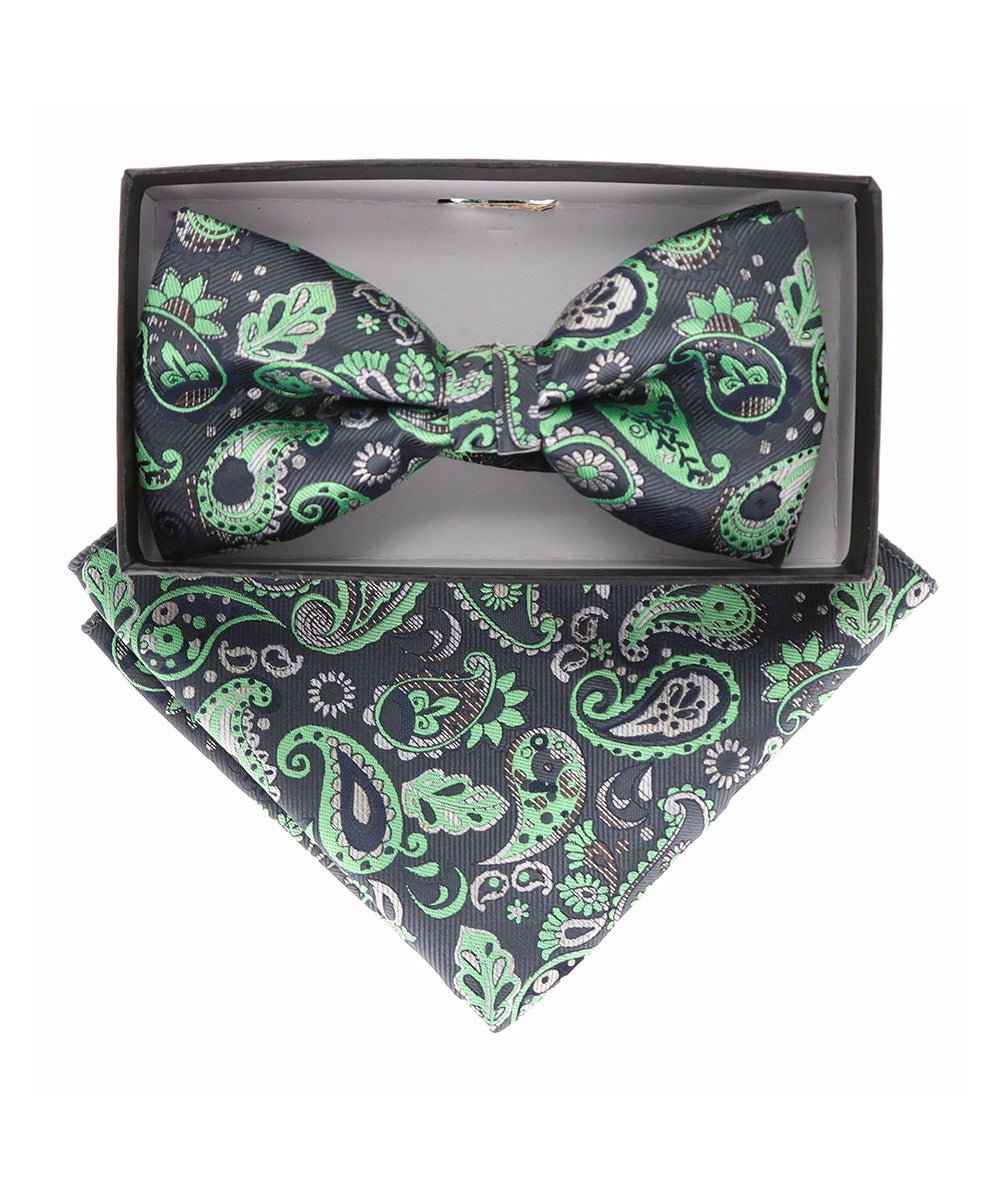 Vittorio Farina Men's Paisley Design Satin Bow Tie & Pocket Square in Gift Box - Suits You Sir - BH - 21104 -