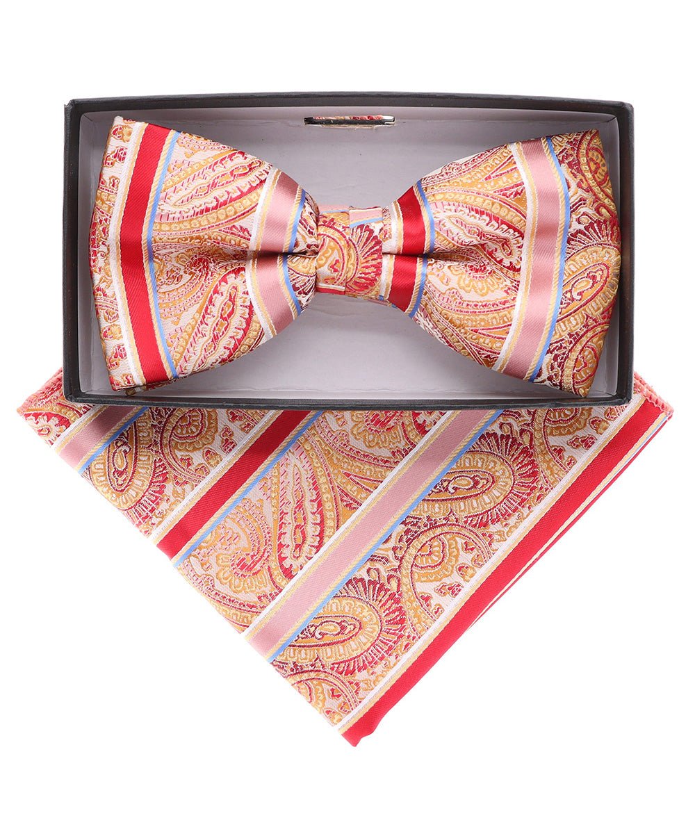 Vittorio Farina Men's Paisley Design Satin Bow Tie & Pocket Square in Gift Box - Suits You Sir - BH - 21104 -